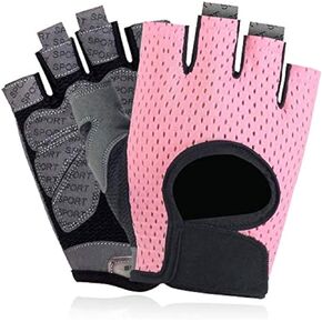 Workout Gloves Breathable Non-Slip Silica Gel Grip Pink Fingerless Exercise for Men Women Weight Lifting Yoga Dumbbell Bodybuilding Cycling Sport