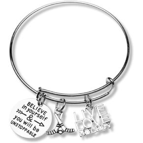 Sportybella Hockey Bracelet, Hockey Jewelry- Ice Hockey Believe in Yourself Bangle Bracelet- Gift for Hockey Players