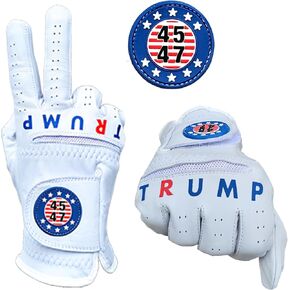 Trump 45-47 Golf Glove Men’s - Cabretta Leather Golf Glove with Trump 45-47, Shocker Golf Glove, Golf Attire and Essentials for Men, Fun Golfer Gag Gift, Right or Left Hand, SM to XXL
