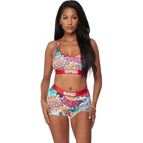 PSD Women's Graphic Print Sports Bra - Racerback Sports Bras for Women with Breathable Microfiber Fabric