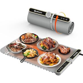 Food Warming Mat, Electric Warming Tray 9 Levels Temp Master 6 Hours Select Child Safety Lock, Buffets Parties Daily Use, Full Surface Rapid Heating Rollable, Silicone Graphene Easy Clean, Gray