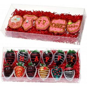 12PCS 12x5x2 Inches Clear Valentines Strawberry Boxes Cookie Boxes Bakery Boxes Macaron Boxes Gift Boxes Treat Boxes for Party Favors