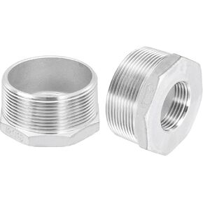 uxcell 1Pcs 2" Male to 1" Female NPT 304 Stainless Steel Reducer Hex Bushing, Reducing Cast Pipe Adapter Fitting for industrial, oil/gas, water, HVAC, and plumbing systems