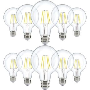 Sunco 10 Pack G25 Globe Light Bulbs LED Edison Vanity Light Bulbs, CRI90 3000K Warm White, Dimmable, 5W=60W, Clear Vintage Filament Globe, 500 Lumens, E26 Base Indoor Outdoor Clear UL