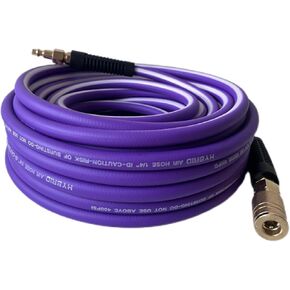 Air Hose 1/4 in x 100 ft, Heavy Duty, Lightweight, Kink Resistant, Hybrid Air Compressor Hose with 1/4 in Solid Brass Male Fittings, Bend Restrictors, 400 PSI(100ft, Purple White)