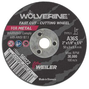Weiler 56022 2-Inch Cutting Wheel, Wolverine AO Steel/Metal Fast Cut, Value Cutting, 1/8" A36S Type 1 1/4" Arbor (Pack of 100)