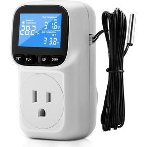 Diymore 1800W Plug in Digital Thermostat Temperature Controller Electric Thermostat Outlet Heating Cooling Control Mode Timer 120V 15A Backlit Display -104 ℉~210 ℉ Greenhouse Heater with Thermostat