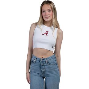 Hype & Vice Cut-Off Tank for Women (Medium) - University of Alabama Top for Women, Cropped Fit Tank Top, College Shirts for Game Days - White