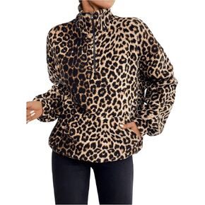 GORGLITTER Women's Leopard Print Sweatshirt Pullover Cheetah Print Half Zip Long Sleeve Tops Streetwear