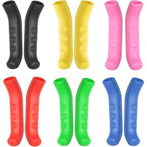 HARFINGTON 6 Pairs Bike Brake Lever Cover Silicone Brake Lever Grip Protector Anti-Slip Brake Handle Protection Covers Sleeve for Mountain Road Bike Cycling, Red Pink Blue Green Yellow Black