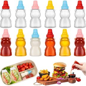 12Pcs Mini Condiment Squeeze Bottles, Mini Sauce Containers for Lunch Box, 25ml Small Ketchup and Mustard Bottle for Kids for Travel