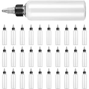 36 Pack Clear Dispensing Bottles, 4oz Round Plastic Squeeze Bottle with Twist Top Caps,Food Grade Household for Oils, Liquids, Inks, Crafts, Kitchen
