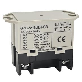 G7L-2A-BUBJ-CB DC24 General Purpose Relay with Test Button - 24 VDC Class B Insulation, Screw Terminal, Upper Bracket Mounting, DPST-NO Contacts