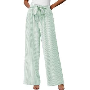 BTFBM Womens Striped Wide Leg Pants Dressy High Waist Trousers Business Casual Loose Flowy Tie Knot Palazzo Pants