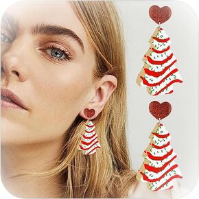 Christmas Tree Cake Earrings for Women Acrylic Christmas Tree Earrings Christmas Tree Snack Cake Earrings Christmas Tree Dangle Earrings Holiday Earrings Christmas Gifts Stocking Stuffers for Women