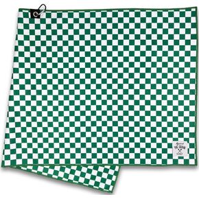 Large Microfiber Caddy Golf Towel with Clip 40x20 Inch – White & Green Checkered Caddy Towel Golf, Golf Towel for Men, Cool Golf Towels for Golf Bags for Men, Large Golf Towel, Big Golf Towel