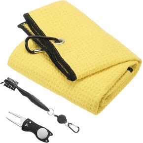 PATIKIL 24"x16" Golf Towels Golf Microfiber Waffle Pattern Towel Set Club Groove Cleaner Brush Foldable Divot Tool with Magnetic Ball Marker for Men Women, Pink Towel