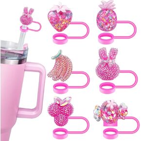 6PCS Pink Funny Fruit Straw Covers Cap for Stanley Cup，Cute Silicone Straw Topper for 10mm Drinking Straw Tip Covers Stanley Cup Accessories