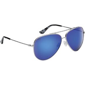 Flying Fisherman Crew Aviator Polarized Sunglasses, Silver Frame/Smoke-Blue Mirror Lens, Medium