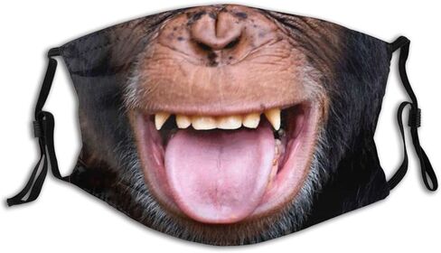Funny Animal Laughing Chimpanzee Monkey Face Mask Fashion Adjustable & Reusable Ear-Loops Fabric Balaclava Bandana with 2pcs Filters for Men Women Teens, One Size in Saudi Arabia