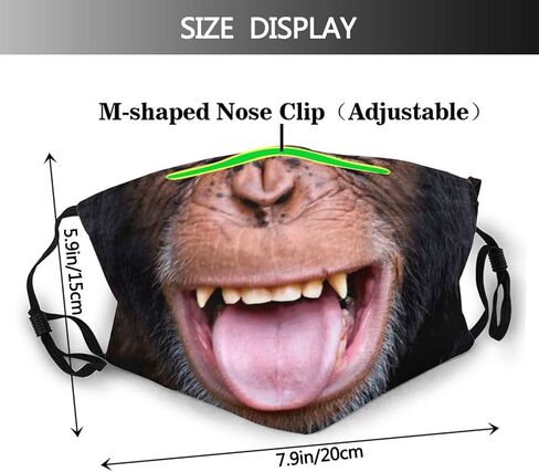 Funny Animal Laughing Chimpanzee Monkey Face Mask Fashion Adjustable & Reusable Ear-Loops Fabric Balaclava Bandana with 2pcs Filters for Men Women Teens, One Size in Saudi Arabia