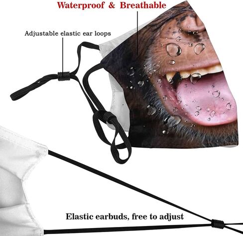 Funny Animal Laughing Chimpanzee Monkey Face Mask Fashion Adjustable & Reusable Ear-Loops Fabric Balaclava Bandana with 2pcs Filters for Men Women Teens, One Size in Saudi Arabia