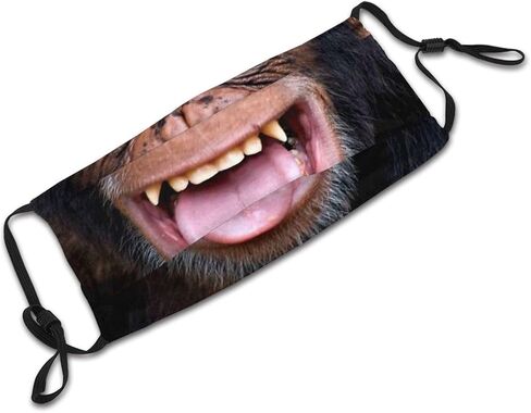 Funny Animal Laughing Chimpanzee Monkey Face Mask Fashion Adjustable & Reusable Ear-Loops Fabric Balaclava Bandana with 2pcs Filters for Men Women Teens, One Size in Saudi Arabia
