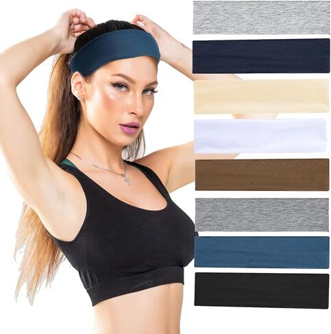 8 قطع من عصابات الرأس المقاومة للانزلاق للنساء، عصابات رأس للتمرين للنساء، عصابات شعر رياضية أنيقة، عصابات رأس مرنة واسعة للنساء، قماش قطني ناعم قابل للتمدد في الهواء الطلق والجري in Kuwait