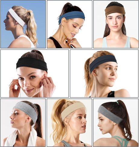 8 قطع من عصابات الرأس المقاومة للانزلاق للنساء، عصابات رأس للتمرين للنساء، عصابات شعر رياضية أنيقة، عصابات رأس مرنة واسعة للنساء، قماش قطني ناعم قابل للتمدد في الهواء الطلق والجري in Kuwait