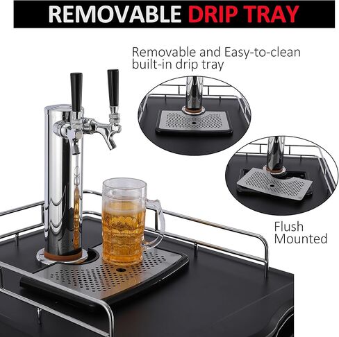 6.1 CF 170L موزع بيرة مزدوج الصنبور مع أرفف وصينية تنقيط وسكة حديدية، ثلاجة كاملة الحجم من الفولاذ المقاوم للصدأ وثلاجة برميل، 32 درجة فهرنهايت - 50 درجة فهرنهايت للتحكم في درجة الحرارة in Kuwait