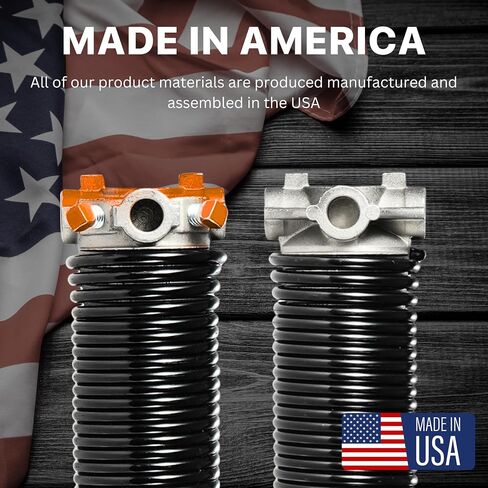 Buck Pair of 2" Heavy Duty Garage Door Torsion Springs Set with Non-Slip Winding Bar & Gloves - High Precision Replacement with Electrophoresis Black Coating, Minimum 20,000 Cycles (0.243x2''x33'') in Kuwait