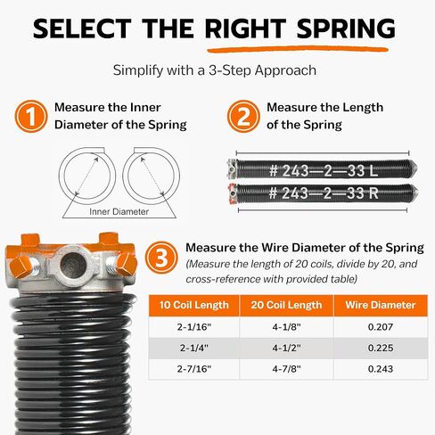 Buck Pair of 2" Heavy Duty Garage Door Torsion Springs Set with Non-Slip Winding Bar & Gloves - High Precision Replacement with Electrophoresis Black Coating, Minimum 20,000 Cycles (0.243x2''x33'') in Kuwait