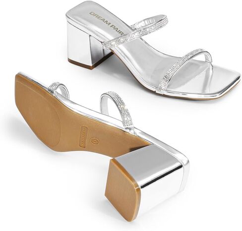 DREAM PAIRS Sandal Heels for Women Low Square Open Toe Block Chunky Heels Slip On Slides Mules for Party Homecoming Daily in Saudi Arabia