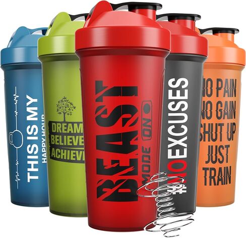 5 PACK Protein Shaker Bottles for Protein Mixes -24 OZ- Dishwasher Safe Shaker Cups for Protein Shakes - Shaker Cup for Blender Protein Shaker Bottle for Shakes Protein Shake Blender in Saudi Arabia