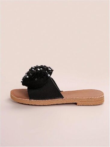 GORGLITTER Bow Sandals Sequin Glitter Flat Sandals Open Toe Slip On Slides Shoes in Saudi Arabia