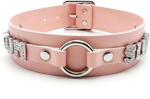 Women's Punk Black O-Ring Leather Choker Necklace, Adjustable PU Leather Leash Collar With Rhinestone Letterrs Gothic Jewelry for Women in Kuwait