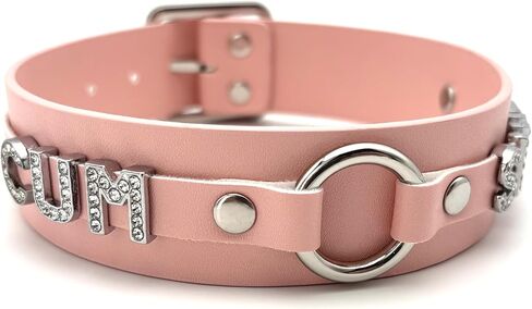 Women's Punk Black O-Ring Leather Choker Necklace, Adjustable PU Leather Leash Collar With Rhinestone Letterrs Gothic Jewelry for Women in Kuwait