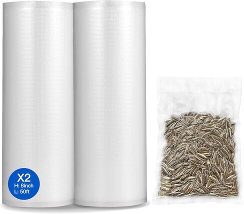 Vacuum Sealer Custom Length Vacuum Sealer Bags, Sealer Bags 8" x 50' Rolls 2 pack for Food Saver, Seal a Meal, Commercial Grade, BPA Free, Great for vac storage,Meat Cheese Dry Goods in Saudi Arabia