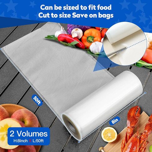 Vacuum Sealer Custom Length Vacuum Sealer Bags, Sealer Bags 8" x 50' Rolls 2 pack for Food Saver, Seal a Meal, Commercial Grade, BPA Free, Great for vac storage,Meat Cheese Dry Goods in Saudi Arabia