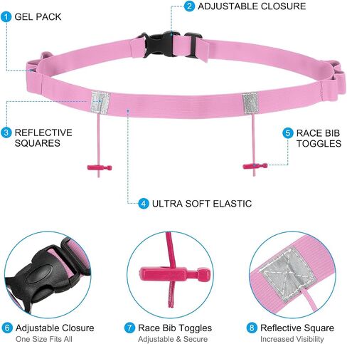 PATIKIL Triathlon Belt Bib Holder, 2 Pack Elastic Marathon Race Number Belt Marathon Running Race Belt with 6 Gel Loops for Marathon Racing Cycling, Pink in Saudi Arabia