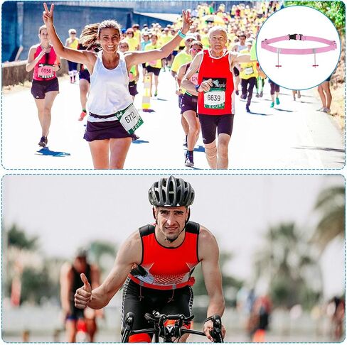 PATIKIL Triathlon Belt Bib Holder, 2 Pack Elastic Marathon Race Number Belt Marathon Running Race Belt with 6 Gel Loops for Marathon Racing Cycling, Pink in Saudi Arabia