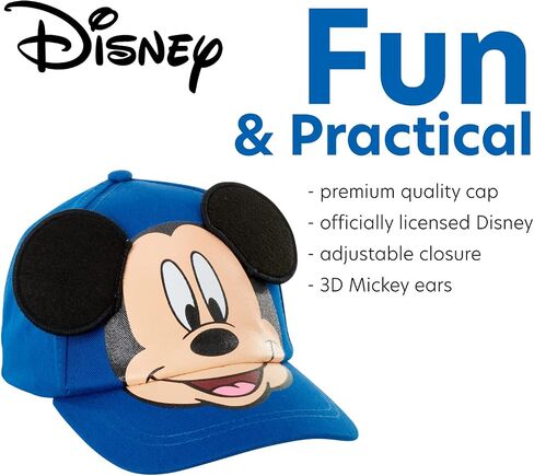 Disney Boys' Mickey Mouse Baseball Cap - 3D Ears Curved Brim Strap Back Hat (2-7), Size 4-7 Years, Mickey Mouse Ears Red in Saudi Arabia