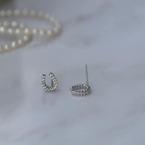 Lucky Horseshoe S925 Sterling Silver Small Stud Earrings for Women Cubic Zirconia Dainty Elegant Good Luck U Shape Hypoallergenic Tiny Mini Cartilage Earring CZ Cute Fashion Jewelry Animal Horse Lover Gifts in Kuwait