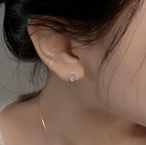 Lucky Horseshoe S925 Sterling Silver Small Stud Earrings for Women Cubic Zirconia Dainty Elegant Good Luck U Shape Hypoallergenic Tiny Mini Cartilage Earring CZ Cute Fashion Jewelry Animal Horse Lover Gifts in Kuwait