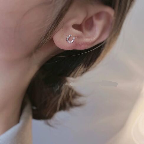 Lucky Horseshoe S925 Sterling Silver Small Stud Earrings for Women Cubic Zirconia Dainty Elegant Good Luck U Shape Hypoallergenic Tiny Mini Cartilage Earring CZ Cute Fashion Jewelry Animal Horse Lover Gifts in Kuwait