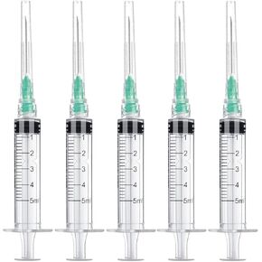 20Pack 5ml Disposable Sterile Syringe with 21G 38mm/1.5inch Needle for Scientific Labs, Liquids Refilling and Measuring
