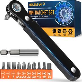 Right Angle Screwdriver Stocking Stuffers - Mini Ratcheting 90 Degree Offset Screwdriver Bit Set EDC Gear Pocket Screwdriver Low Profile Ratchet for Tight Space Sewing Machine Tool Gifts for Men Women