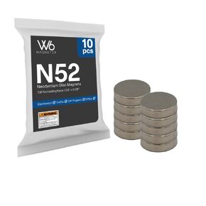 Strong Neodymium Disc Magnets, N52, Plated, 0.5 in x 0.125 in, 7.97 lbs Holding Force, for Use On Electronics, Sensors, and Crafts, Pack of 10
