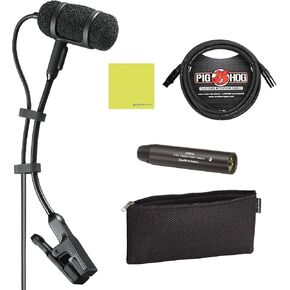 Liquid Audio Audio Technica PRO35 Cardioid Condenser Clip-on Instrument Microphone - Wired XLR Power Module Bundle w/Pig Hog PHM10 8mm XLR Mic Cable Polishing Cloth
