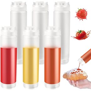 CHIVENIDO 6PCS 16oz Inverted Plastic Squeeze Bottles, Condiment Squeeze Bottles for Sauces, Refillable Tip Large Valve Dispenser Ketchup Sour Cream Squeeze Bottles for Restaurants Catering